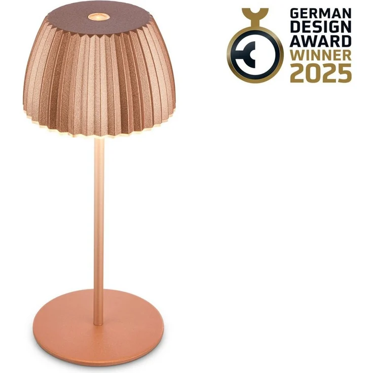 BRILONER - Riffle Mini LED Tischlampe kabellos IP44 mit Lichtkante, 8,5x20 cm, Touchdimmer, Akku tauschbar, Nachttischlampe, LED Lampe, Akku Lampe, German Design Award Winner 2025, Kupferfarbig – Bild 1