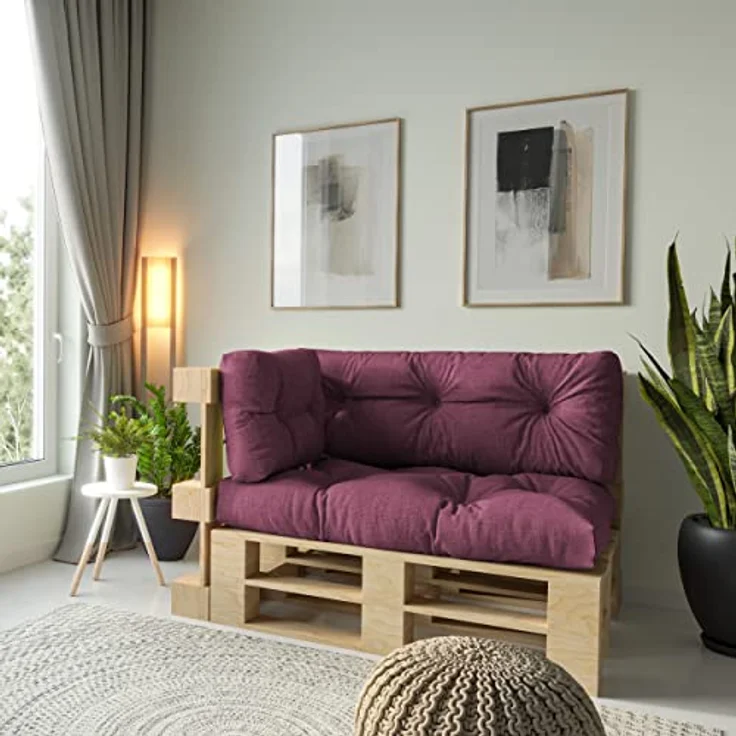 chilly pilley Palettenauflage Schaumflocken palettenkissen Palettenpolster Palettenmöbel Palettensofa Rückenlehne Sitzkissen Seitenkissen Set (3er Set Violett) – Bild 3