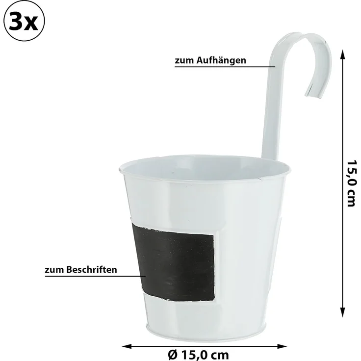 CEPEWA Übertopf Übertopf 3er Set weiß Ø15cm H15cm Kräutertopf (3 St) – Bild 2