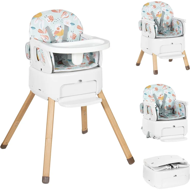 Leogreen Baby Hochstuhl 4 in 1 Babystuhl, Höhenverstellbar und Klappbar kinderhochstuhl, 5-Punkt-Gurt, abnehmbare Tablett, Fußstütze, Rutschfeste Stuhlbeinkappen, ab 6 Monate bis 3 Jahre, Grau – Bild 8