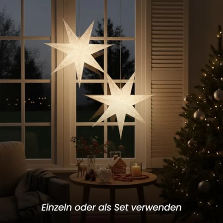 Star Papierstern Decorus 7 zackig Papier Weiß 1.5x6.3x 6.3cm – Bild 8