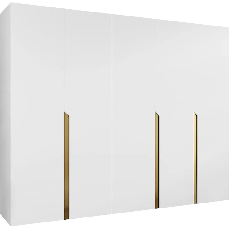 Kleiderschrank Veluna I 250 (Farbe: Weiß / Weiß + Gold)