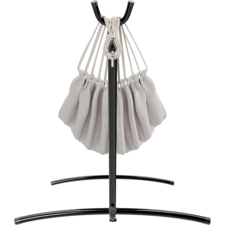 GARMIO Hängematte mit Gestell, 200kg Belastbarkeit, klappbar, inklusive Tragetasche und Zubehör, in Beige, 270x110x105cm – Bild 9