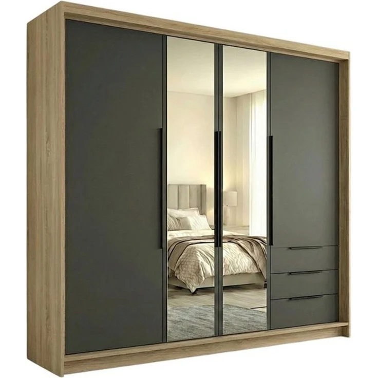 A&J MöbelLand GmbH Drehtürenschrank viertüriger Kleiderschrank mit Schubladen und Metallgriffen. (Geräumiger vier¬türiger Kleiderschrank mit Schubladen und Metallgriffen. Geräumiger Schrank mit einer Breite von 200 cm und Schubladen, ideal zur Aufbewah... – Bild 4