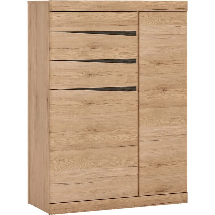 Highboard mit 3 Schubkästen SANFORD-129 in Eiche hell Nb, B/H/T: ca. 86/119,5/40 cm
