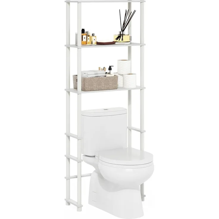 Furinno Turn-N-Tube WC-Platzsparer mit 3 Regalen, Weiß/Weiß