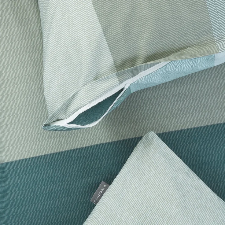 Renforcé Bettwäsche Set Endy Stripes in kuschelweicher Baumwoll-Qualität, Farbe:Petrol und Grün, Größe:135x200 cm + 80x80 cm – Bild 2