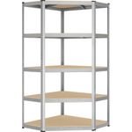 Songmics Eckregal 5 Ebenen, Schwerlastregal, Metall, Lagerregal für Garage, Abstellraum, Kellerregal, bis 875 kg belastbar, silbern-naturbeige GLR080E01