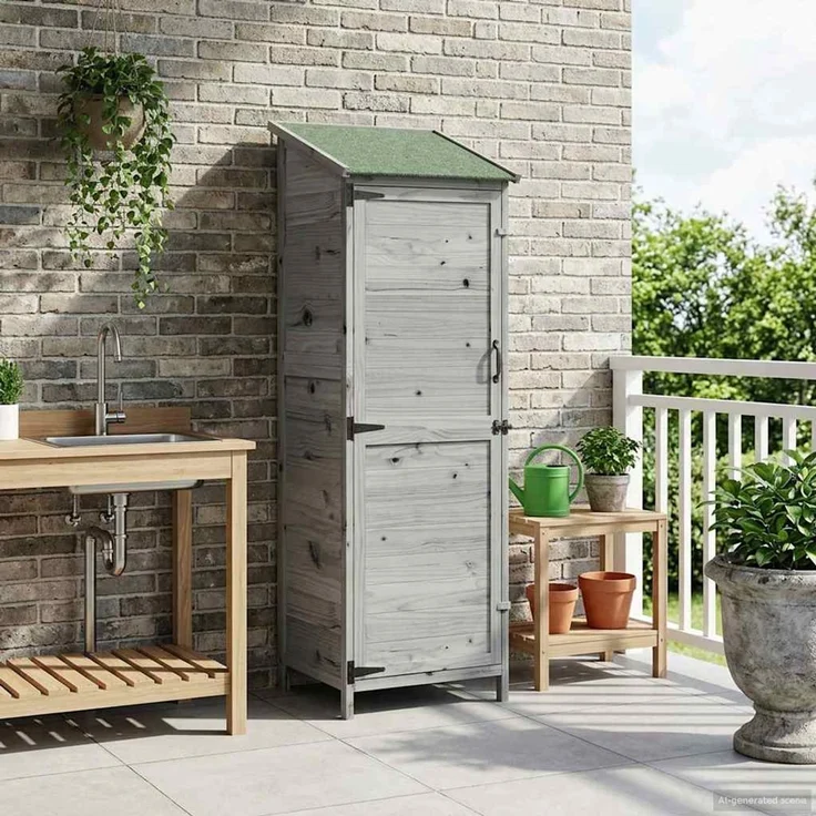 vidaXL Gartenschuppen Grau 59,5 x 56 x 176,5 cm Massivholz aus Fichte 42033446 – Bild 1