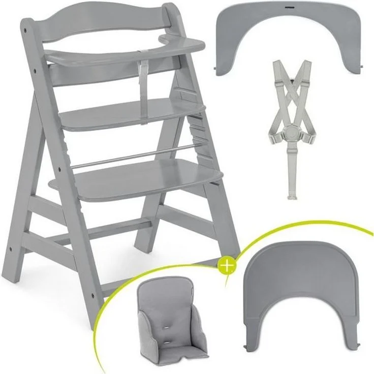 Hauck Hochstuhl Alpha Plus Grey, Mitwachsender Holz Kinderhochstuhl mit Essbrett & Sitzverkleinerer – Bild 4