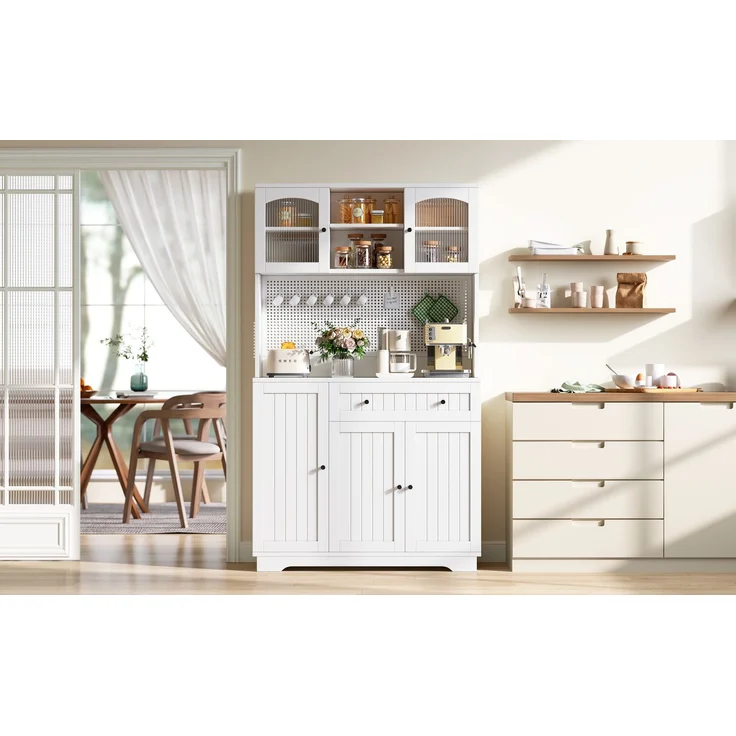 ZUBALIYA Vitrinenschrank mit Tür / Küchenschrank, mit verstellbaren Einlegeböden und lochblech, Weiß, 103.5 x 40 x 180 cm, fürs Kinderzimmer, mit Schubladen, mit Stauraum – Bild 22