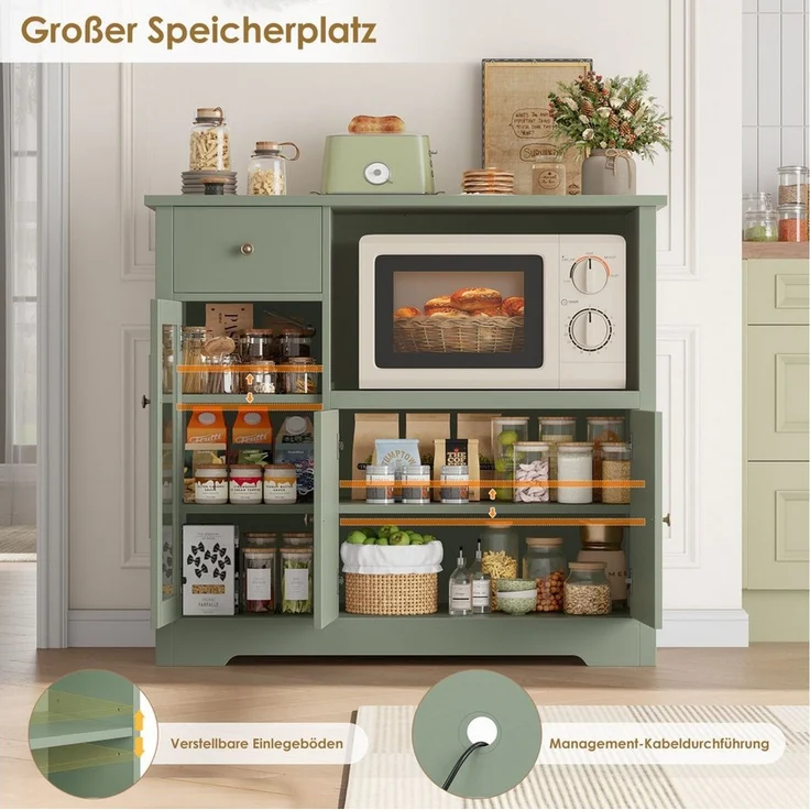 HOMECHO Buffet Küchenschrank weiß Mikrowellenregal mit Schubladen Ablagen – Bild 2