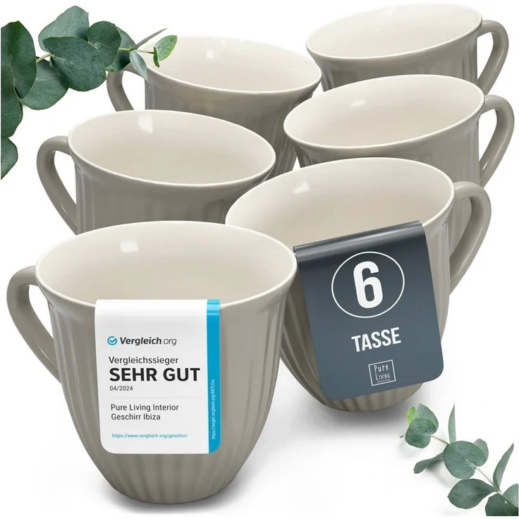 PURE LIVING INTERIOR DESIGN Geschirr-Set Hygge Becher, 6er-Set, 435 ml, Hellbraun Steingut (6-tlg), 6 Personen, Steingut – Bild 1