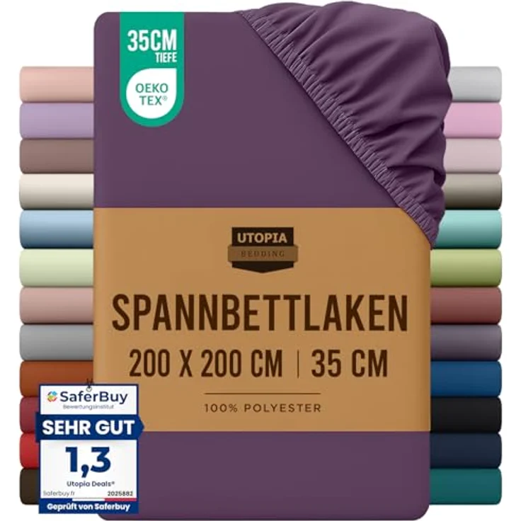 Utopia Bedding - Spannbettlaken 200x200 cm - Lila - Gebürstete Polyester-Mikrofaser Spannbetttuch - 35 cm Tiefe Tasche – Bild 2