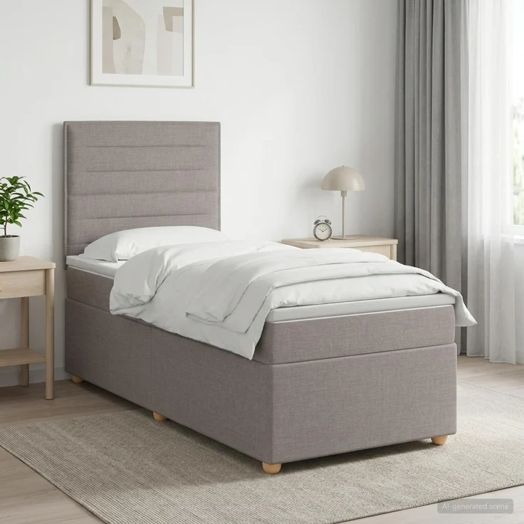 vidaXL Boxspringbett mit Matratze mit Kopfteil Taupe 90 x 200 cm Stoff 3453792 – Bild 1