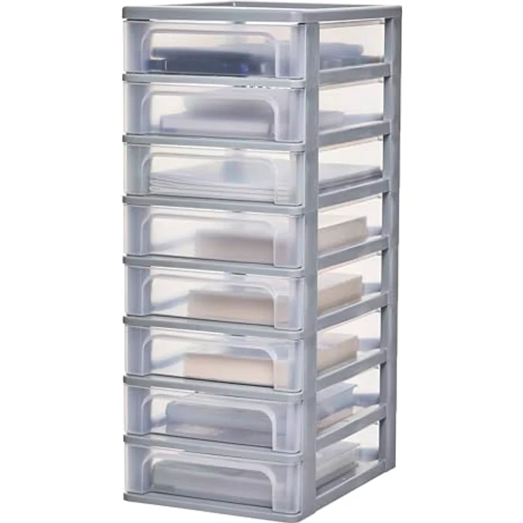 Iris Ohyama, Kunststoff Schubladenbox mit 8 tiefen Schubladen, Grau, Easy-Pull-System, A4, A5 & A6 Format, Schreibtisch Organizer für Büro, Schule, Schreibwaren, BPA-frei, Schubladenschrank, OCH-2080 – Bild 5