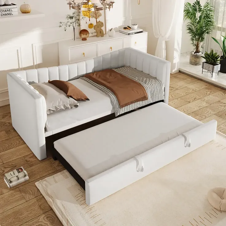 Schlafsofa mit Lattenrost und Ausziehbett, Bettfunktion, 90x200 cm/180x200 cm, Einzelbett, Polsterbett, Samt