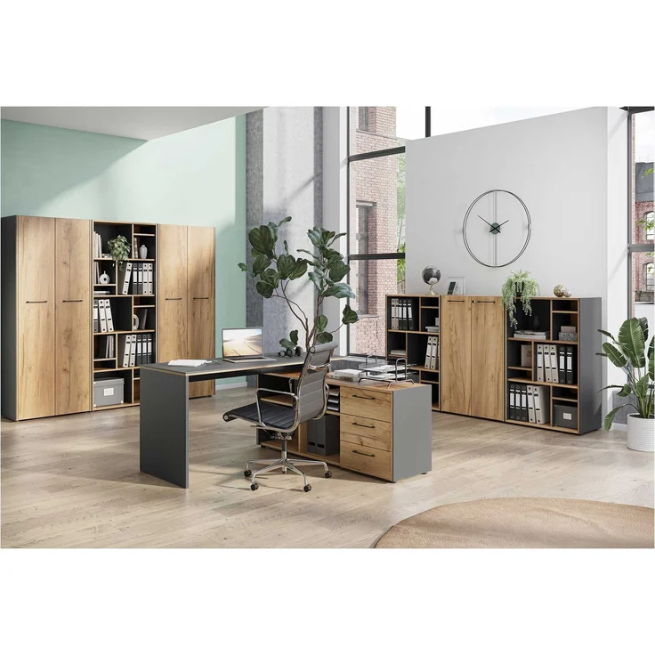 Winkelschreibtisch vito Podium, Schwarz, Holzfarben, 147 x 75 x 145 cm – Bild 4