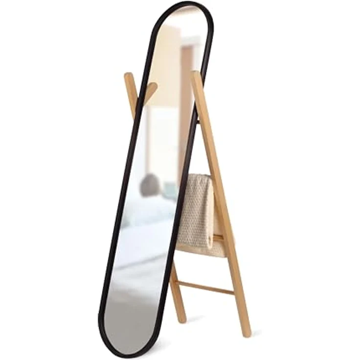 Umbra Furniture Hub Flur Spiegel, Standspiegel, mit Gummirand, Eschenholz und Spiegelglas, Schwarz / Natur, 358375045 – Bild 2
