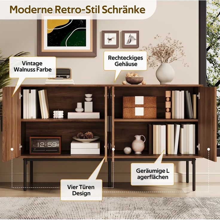 DESVIAE Sideboard mit 4 Türen 140x80x40 cm MDF Natur – Bild 5