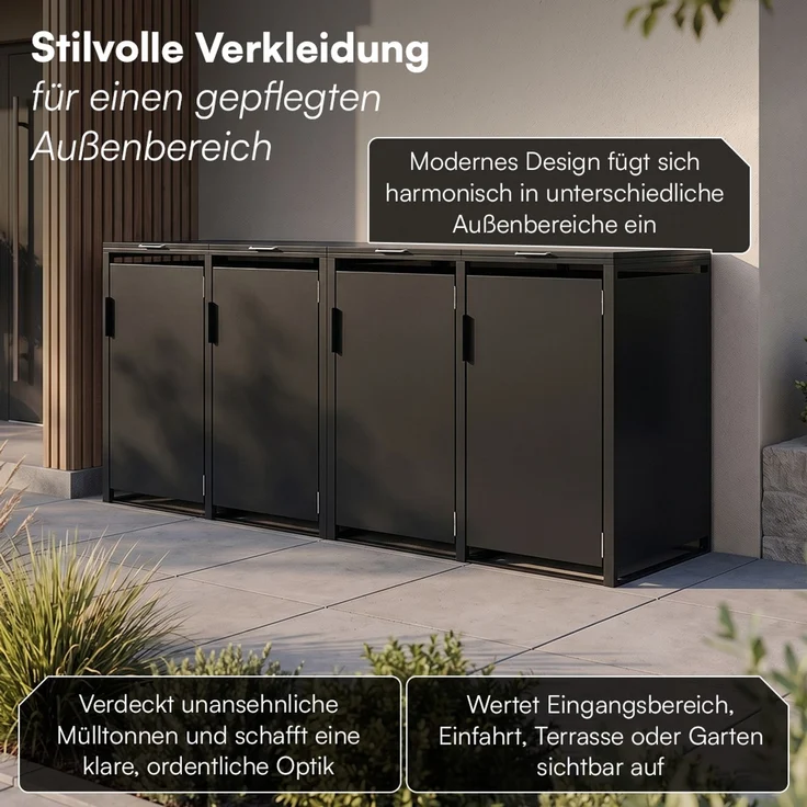 STEELSØN 'Thoria' Mülltonnenbox 4er je 240 Liter, graphitschwarz, Mülltonnenverkleidung aus Stahl, wetterfest, 116x80x268 cm, Müllbox für 4 Tonnen – Bild 11
