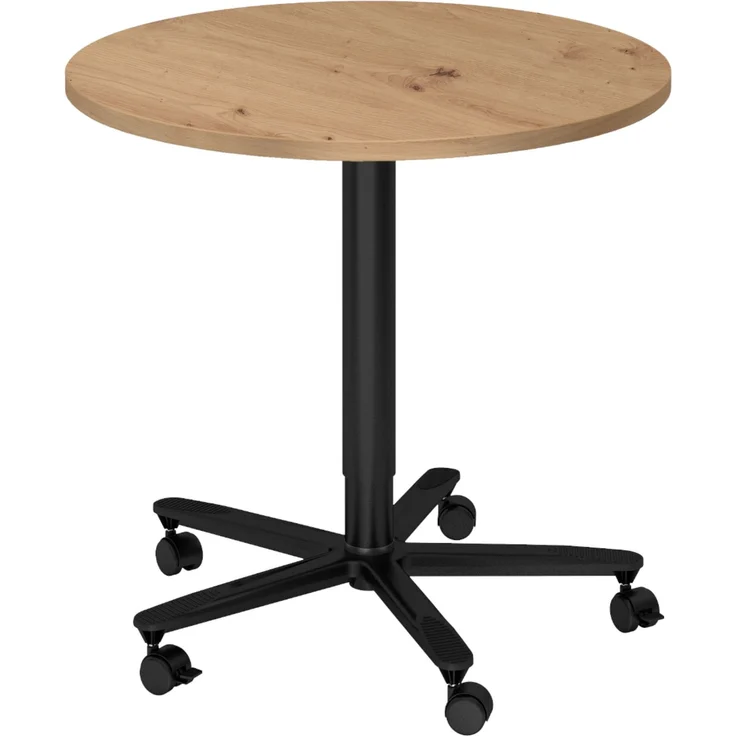 bümö Säulenhubtisch höhenverstellbar, Stehtisch Büro, Bistrotisch rund 80 x 80 cm - Besprechungstisch Asteiche, Stehtisch Holz-Platte, Säule aus Metall in schwarz, Säulentisch, Hochtisch, ST08-R-D