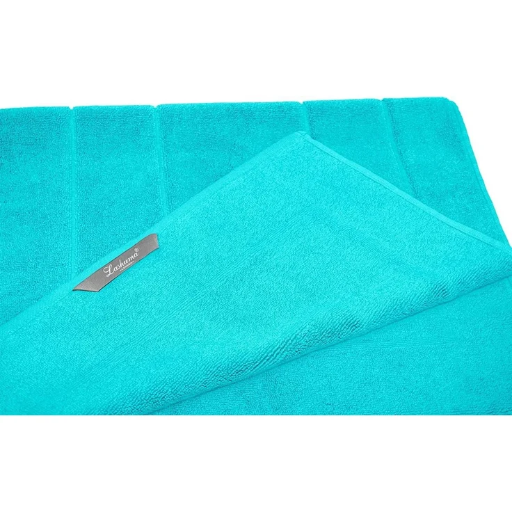Lashuma Badematte London, Höhe 5 mm, schnell trocknend, Frottee, rechteckig, Badezimmer Matte robust 50x90 cm türkis – Bild 2
