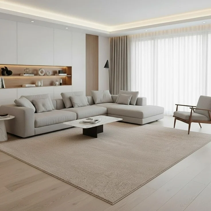 Jimri Moderner Teppich Wohnzimmer – Weich, Strapazierfähig & Pflegeleicht – Einfarbig Beige, Rund & Rechteckig – Hochwertige Verarbeitung – Oeko-TEX Zertifiziert – Beige, Rechteckig 80x150 cm