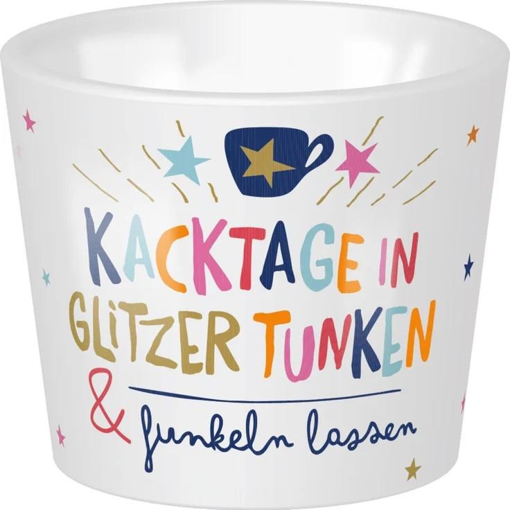 Niedlicher Sheepworld Eierbecher aus Porzellan mit Spruch "Kacktage in Glitzer tunken und funkeln lassen" – Bild 1