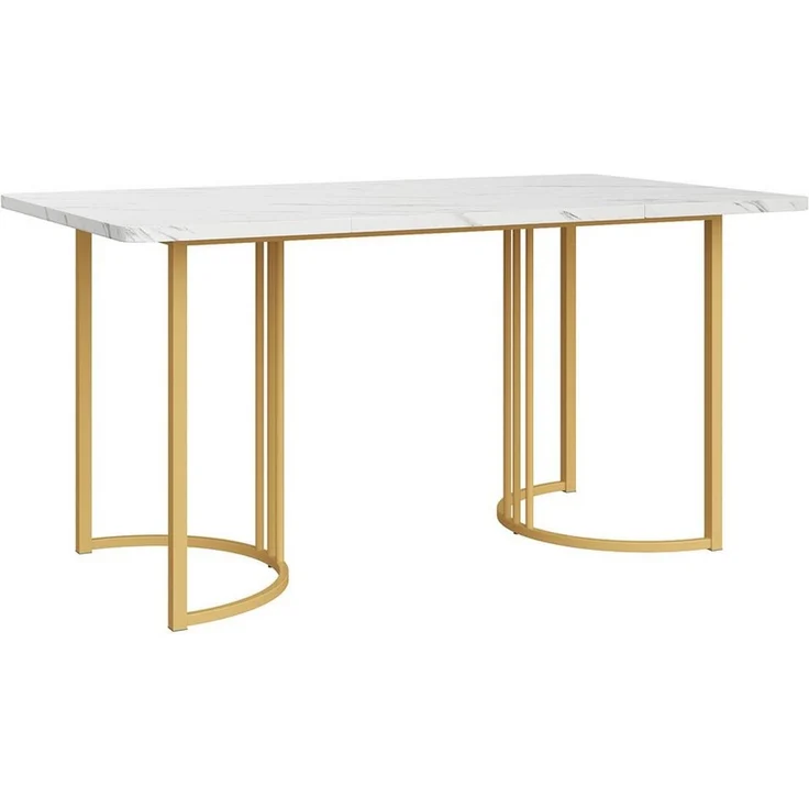 BBWL Esstisch Moderner Esstisch 140x80 cm mit MDF-Tischplatte im Marmor-Muster (rechteckiger Küchentisch mit robustem Metallgestell, verstellbaren Tischbeinen und elegant geschwungenem Design, ideal für Esszimmer, Wohnzimmer und Büro, stabile & flexibl... – Bild 2