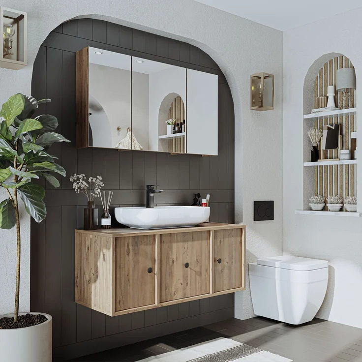 Skye Decor '2574' Badmöbel-Set mit Waschbecken & Spiegel (2-teilig), Atlantik-Kiefer, 105 x 58 x 45 cm – Bild 2