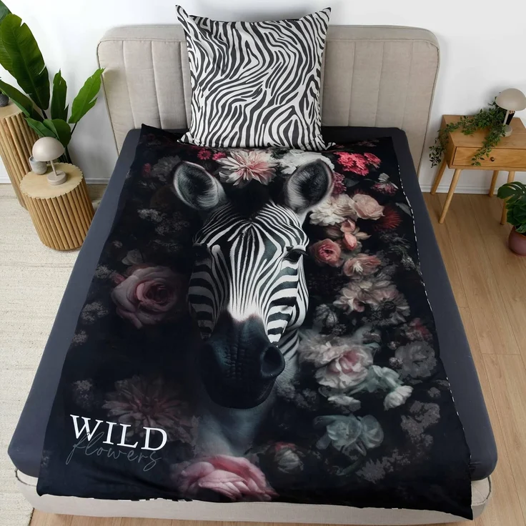 Bettwäsche Wild Flowers Zebra Animalprint 100% Baumwolle 135x200 – Bild 6