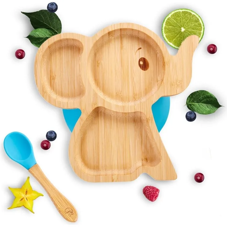Kleinfuchs Kinderteller Bambus Elefant Blau