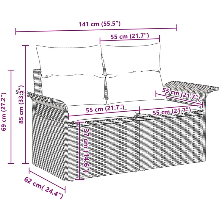 vidaXL Gartensofa-set mit Kissen 6 pcs Braun Poly-Rattan 3345384 – Bild 10