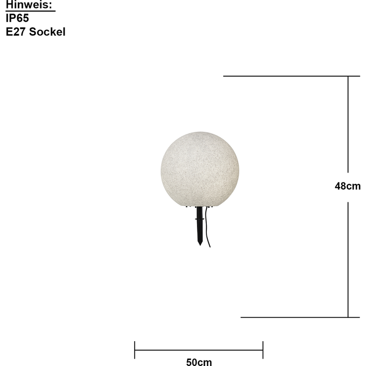 Outdoor-Kugelleuchte ,Stone' mit Erdspieß, E27, Netzbetrieb, steingrau, Ø 50cm – Bild 3