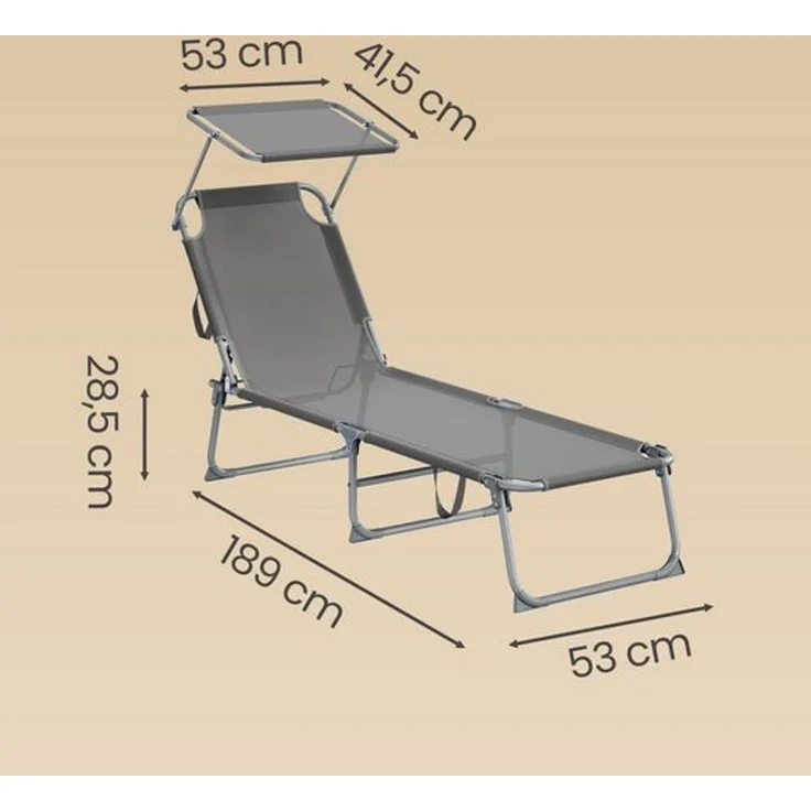 SONGMICS Sonnenliege klappbar, 2er Set, belastbar bis 110 kg, verstellbare Sonnenblende, Rückenlehne, grau – Bild 5