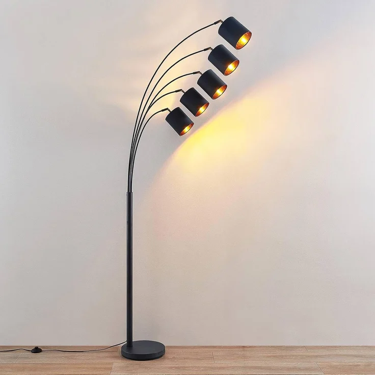 Lindby Stehlampe Abiram, LED, Metall, Schwarz IP20, 5x8 W LED – Bild 5