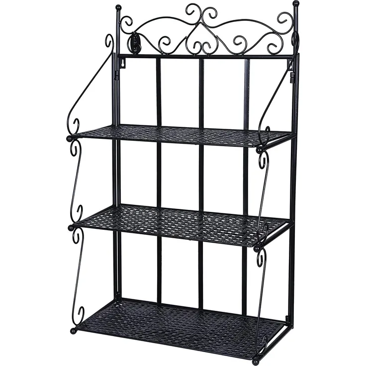 Songmics Küchenregal, Schuhregal, Pflanzenregal, klappbar, Wandregal, Bücherregal, Blumenständer, im Landhausstil, schwarz LSN03B