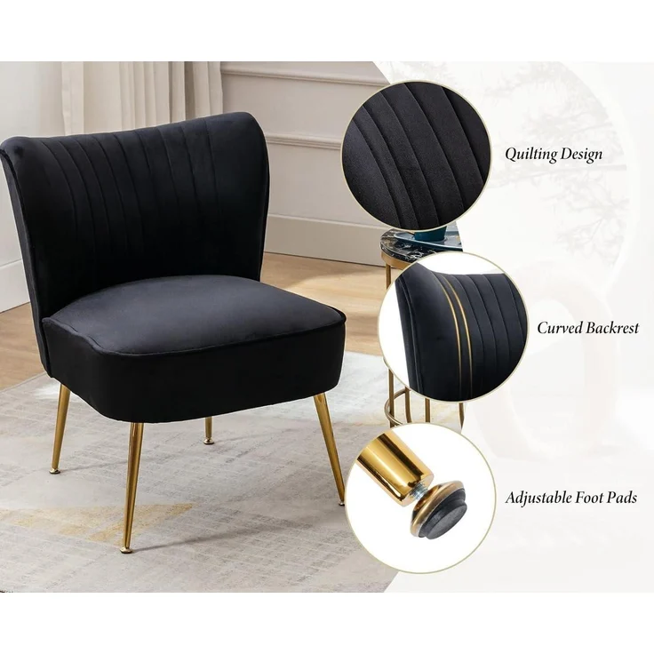 Sessel Samt Loungesessel Ohrensessel Metallbeine Lesesessel Schwarz – Bild 4