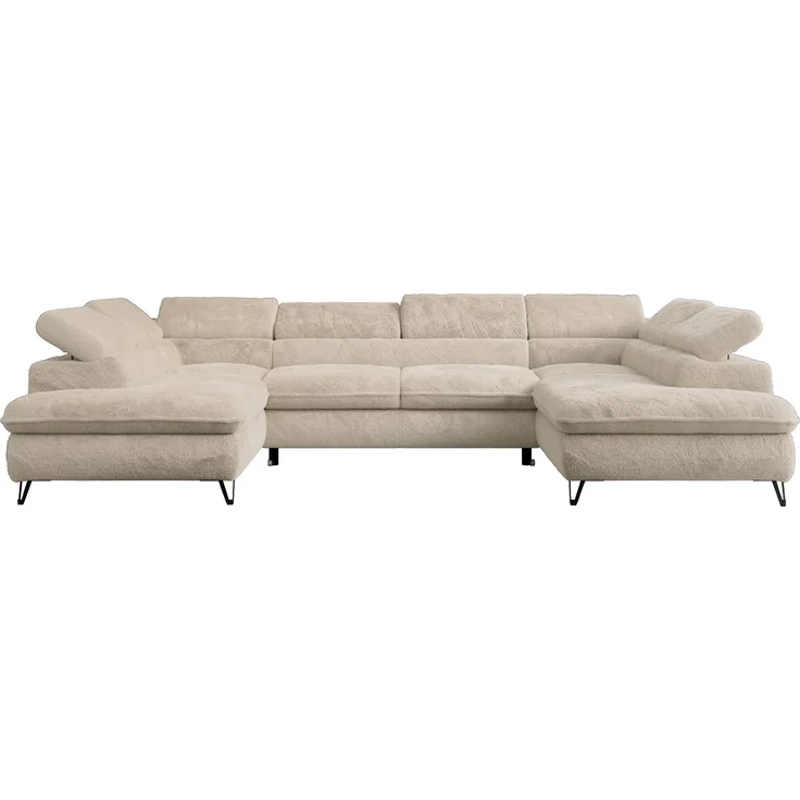 Ecksofa U-Form, mit Bettkasten, Bettfunktion und Einstellbare Kopfstützen, Sofa big XXL - PETER U - Creme Plüsch – Bild 7