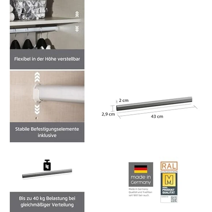 rauch Zubehör, Kleiderstange, für Kleiderschränke von rauch mit einer Elementbreite von 45 cm – Bild 2