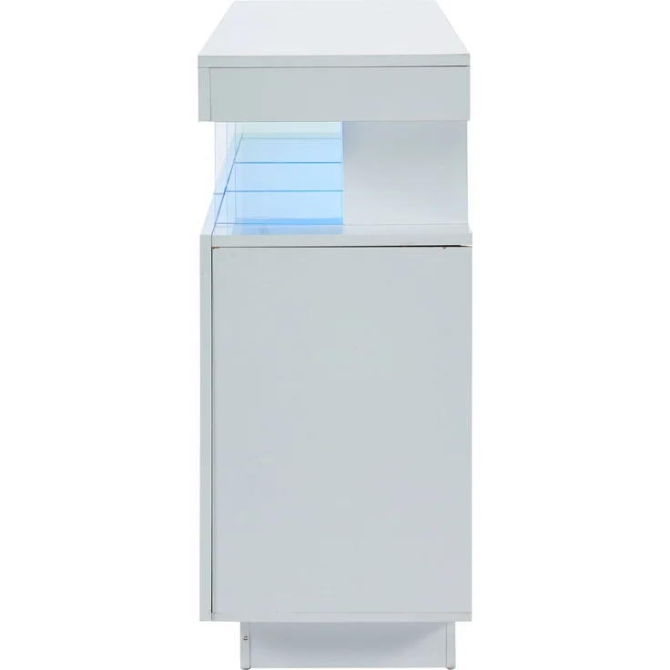 ZUBALIYA Sideboard 140x35x80 cm, mit LED-Beleuchtung, Hochglanz, aus Spanplatte, Weiß – Bild 18