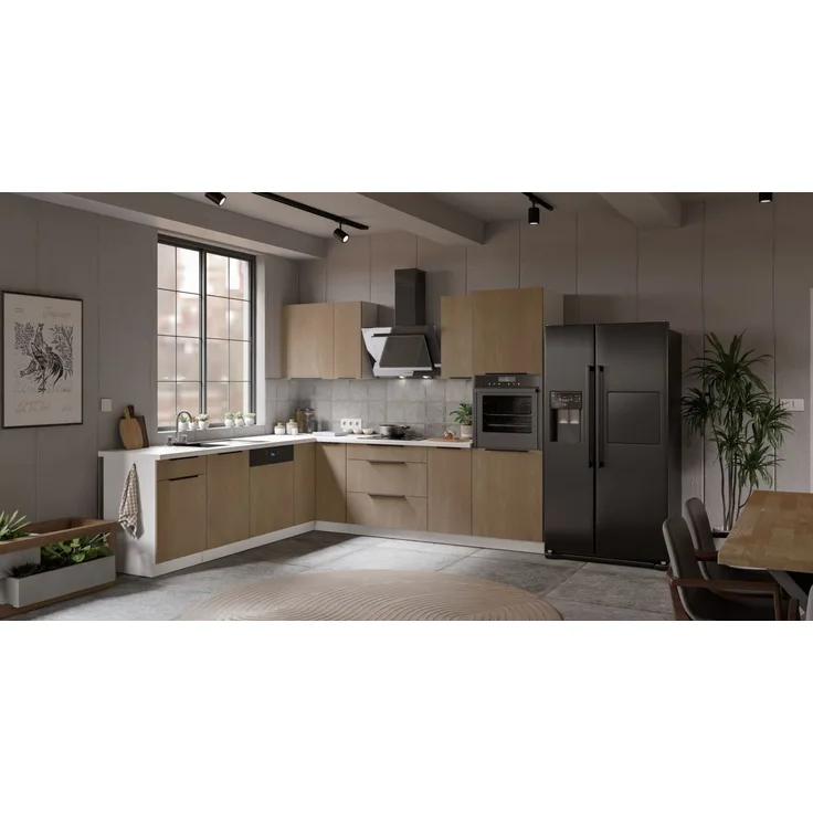Winkelküche CREMONA ECKE 2 - 250 x 270 cm Eiche hell Küchenzeile Küchenblock Singleküche Einbauküche Küche Eckküche