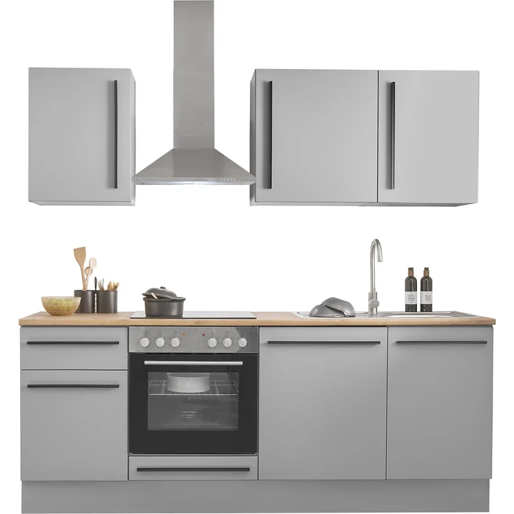 Küchenzeile >Denver< Grau / Grau matt mit Lancelot Eiche Dekor - 220x211x60cm (BxHxT) – Bild 5