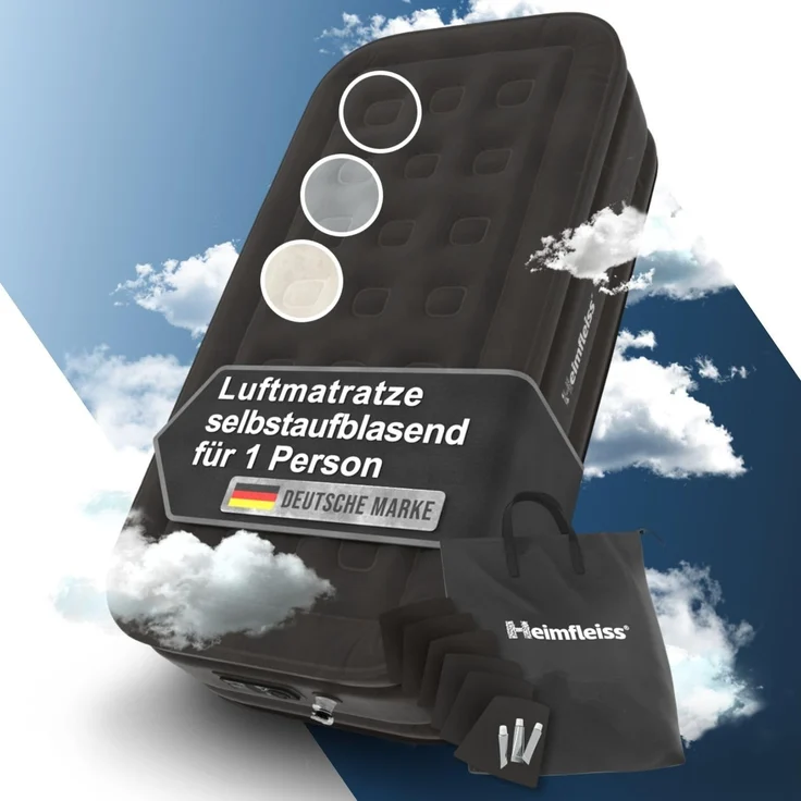 Heimfleiss® Luftbett 1 Person | Premium Aufblasbare Matratze 100x200 cm | Luftmatratze selbstaufblasend ideal nutzbar als Gästematratze & Campingmatratze | Aufblasbares Bett für Kinder & Erwachsene – Bild 1