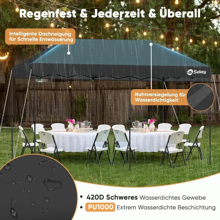 Sekey One-Touch Pop Up Pavillon 3×6, grau – Bild 6