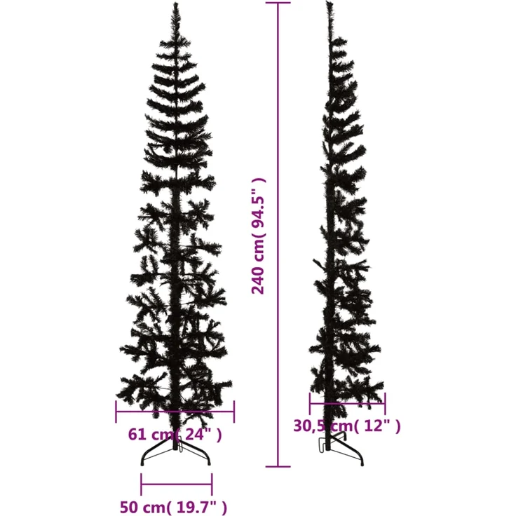 vidaXL Künstlicher Halb-Weihnachtsbaum Ständer Schlank Schwarz 240 cm 344578 – Bild 7