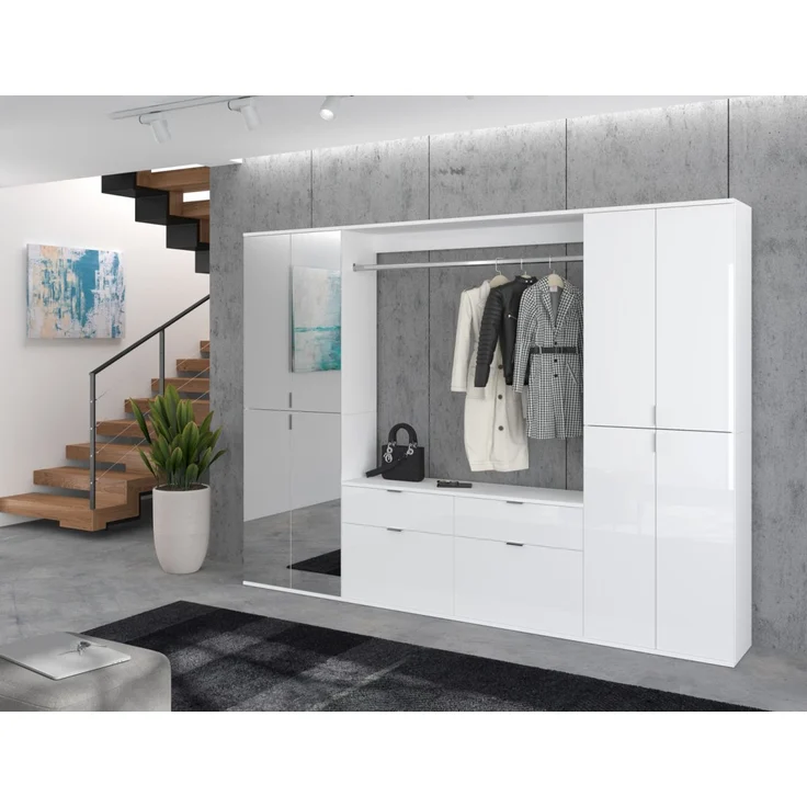 Garderobenschrank mit Spiegel SystemX in weiß Hochglanz 243 x 193 cm – Bild 5