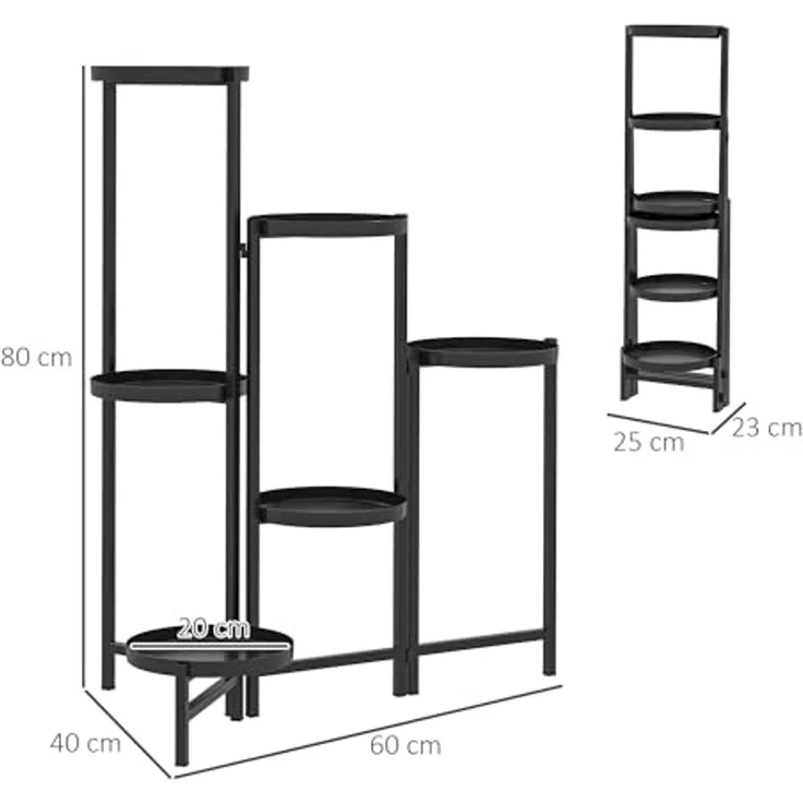 Outsunny Pflanzentreppe mit Tabletten, klappbar, für Innen, aus Metall, mehrstöckig, 80cm hoch (6-Etagen Pflanzenständer, 1 St, Blumenständer), für Wohnzimmer, Garten Balkon Deko, Schwarz – Bild 7