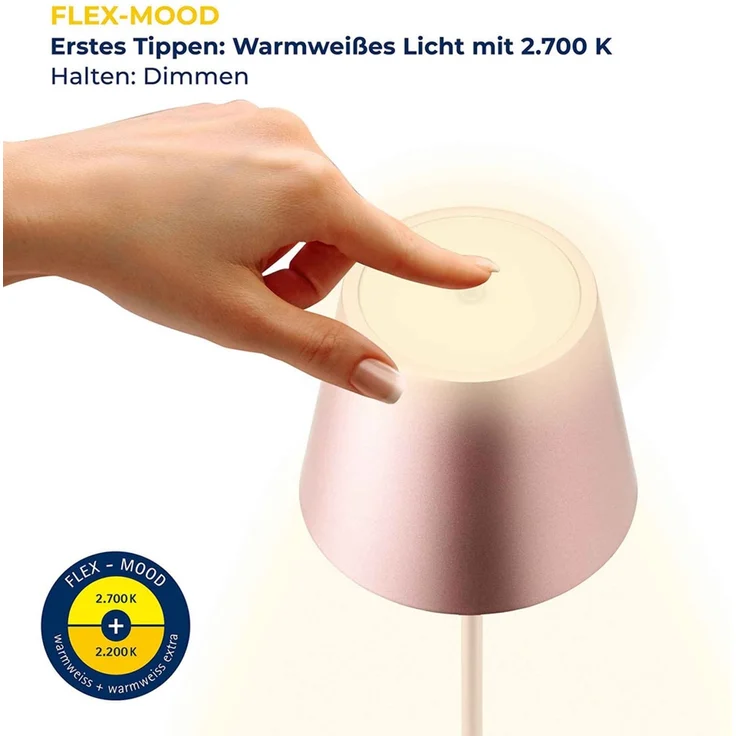 LED Tischleuchte, roségold, Touchdimmer, Akku, H 38 cm – Bild 7